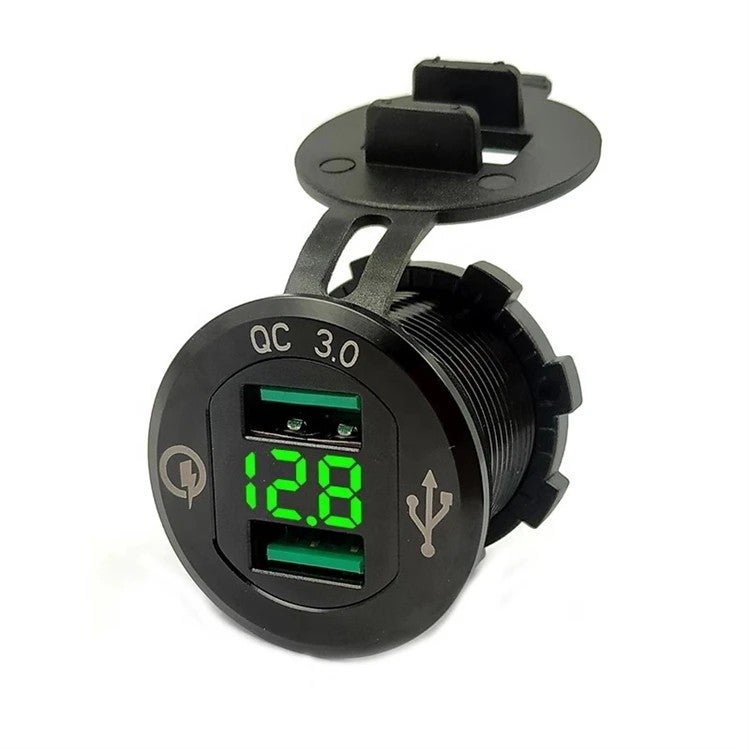 Bluejw Original Car Charger Adapter - Dual QC3.0 USB Ports Fast Automobile Charger with LED Digital Voltmeter - Image 1